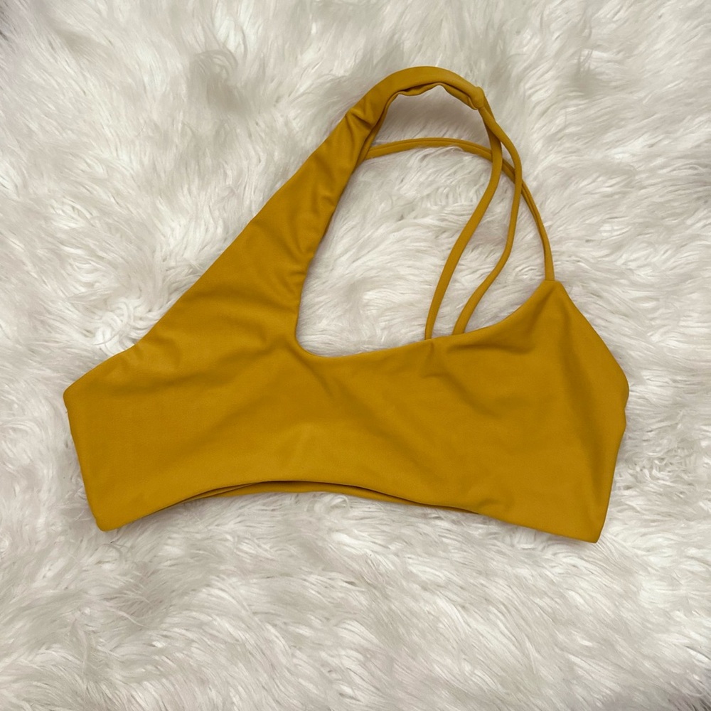 MIKOH Mustard Yellow One-Shoulder Bikini Top Size Meidum